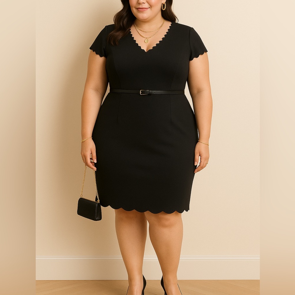 Adrianna Papell Black Scalloped Mini Dress